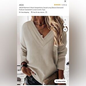Women's Beige V-Neck Sweater